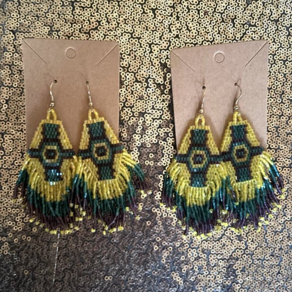 Mardi Gras Color Inspired Beaded Earrings